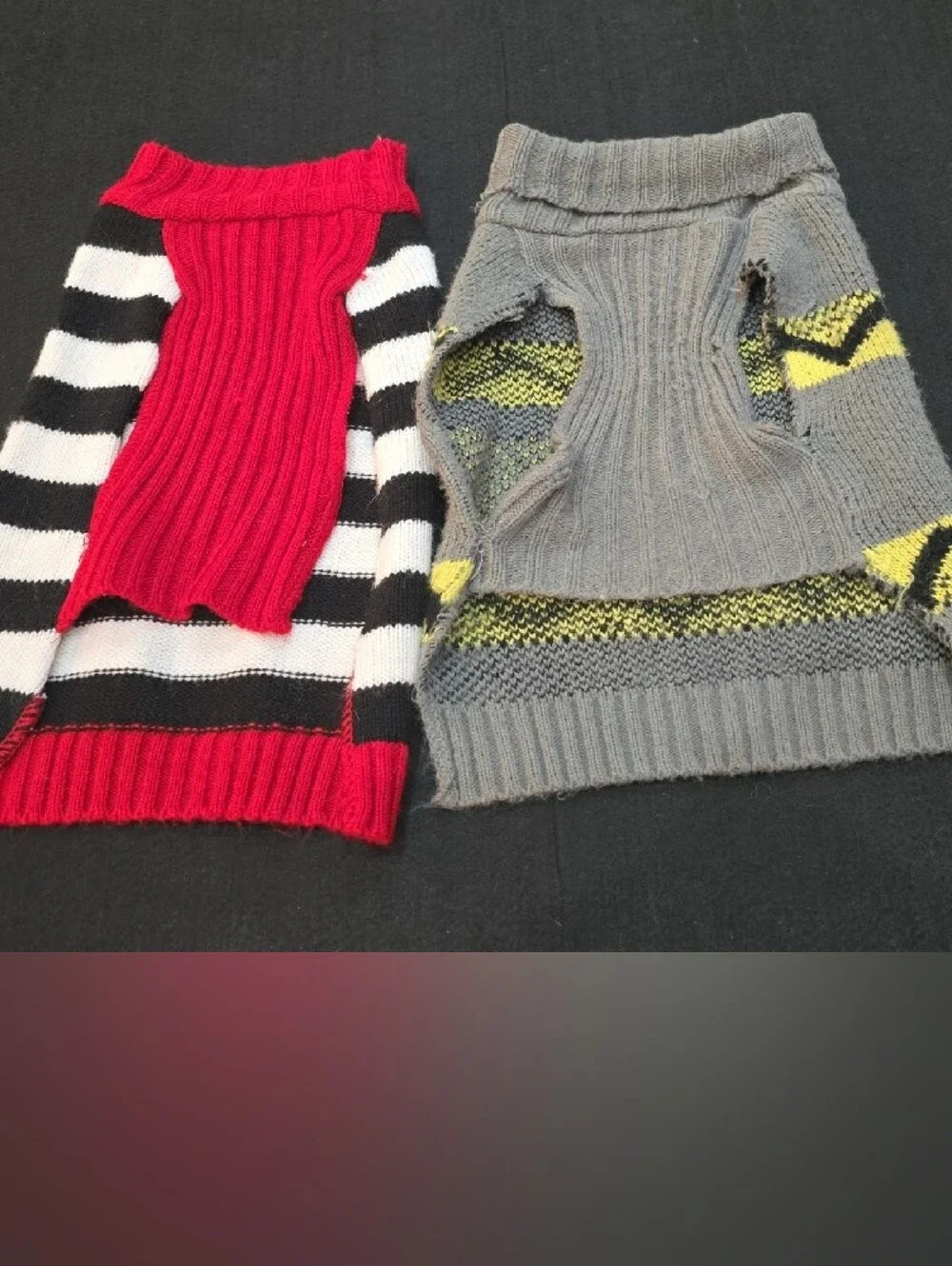 Striped Skull Knit Dog Sweaters - Black/White/Red & Gray/Yellow #690-691